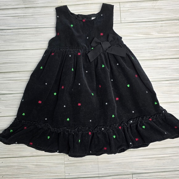 Vintage OshKosh B'Gosh Black Corduroy Dress 18 Months Christmas Tree Star - Picture 1 of 6